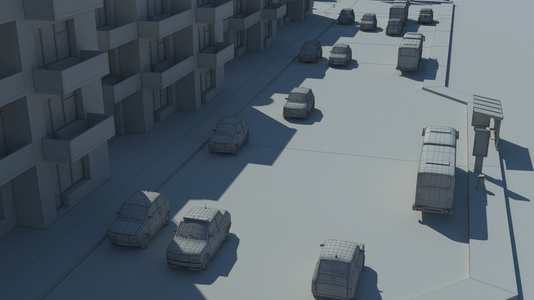 Rendering of a wonderful low-poly city 3d model without textures