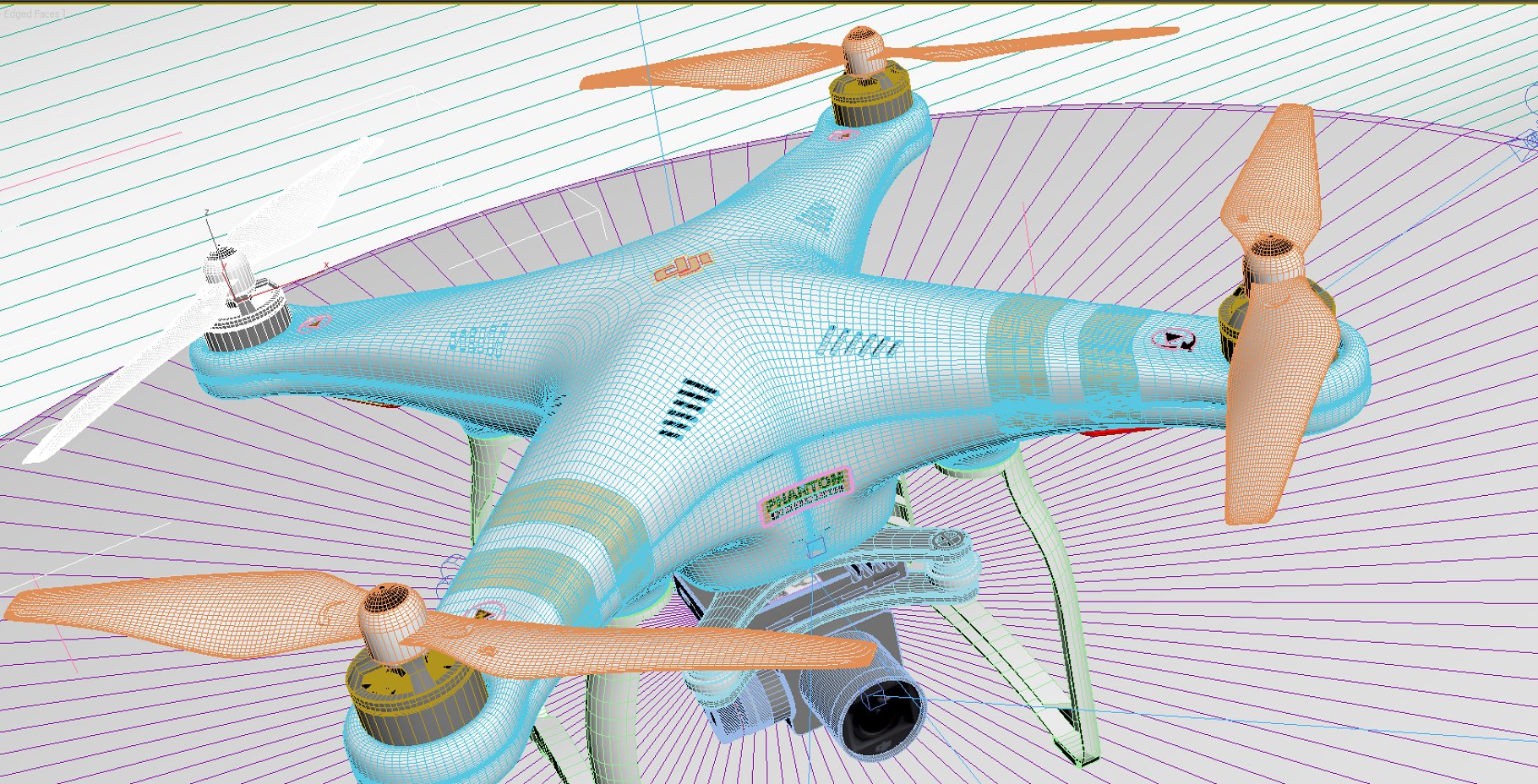 Unique 3d model of a white drone DJI Phantom 3 top view