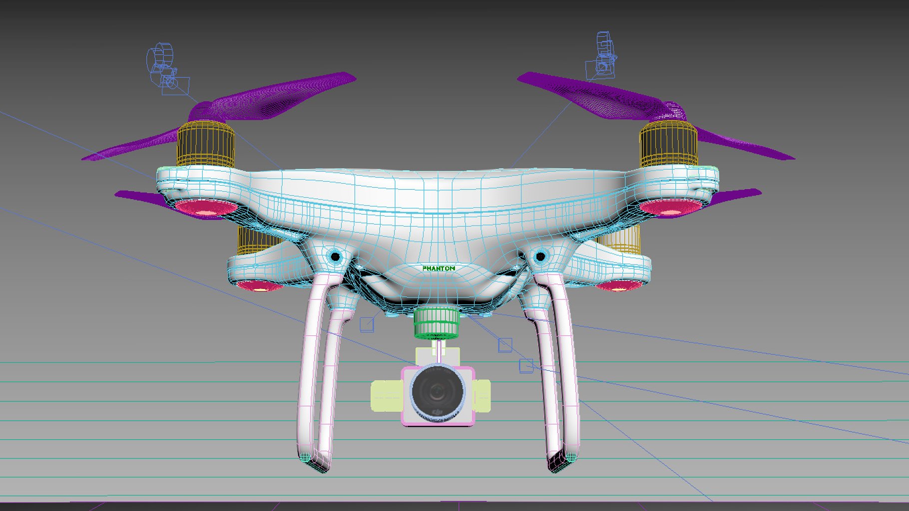 Images of a charming 3d model of a white dji phantom 4 drone