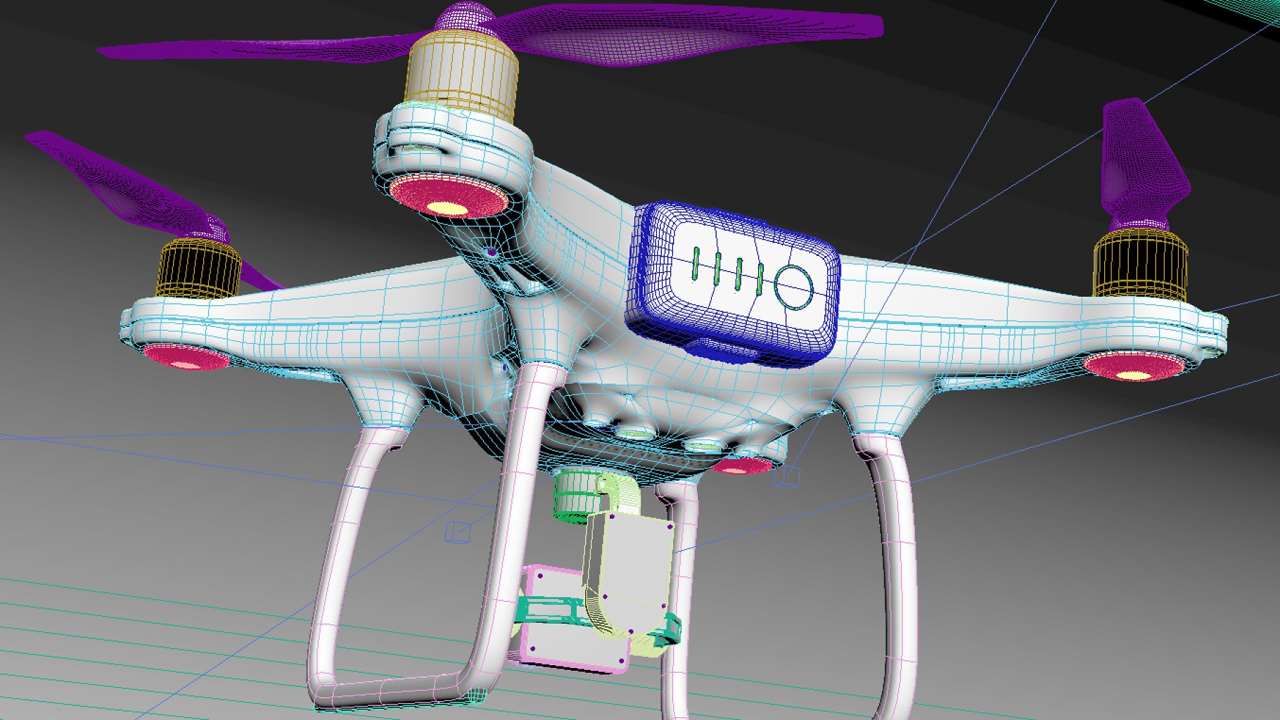 Images of an enchanting 3d model of a white drone dji phantom 4