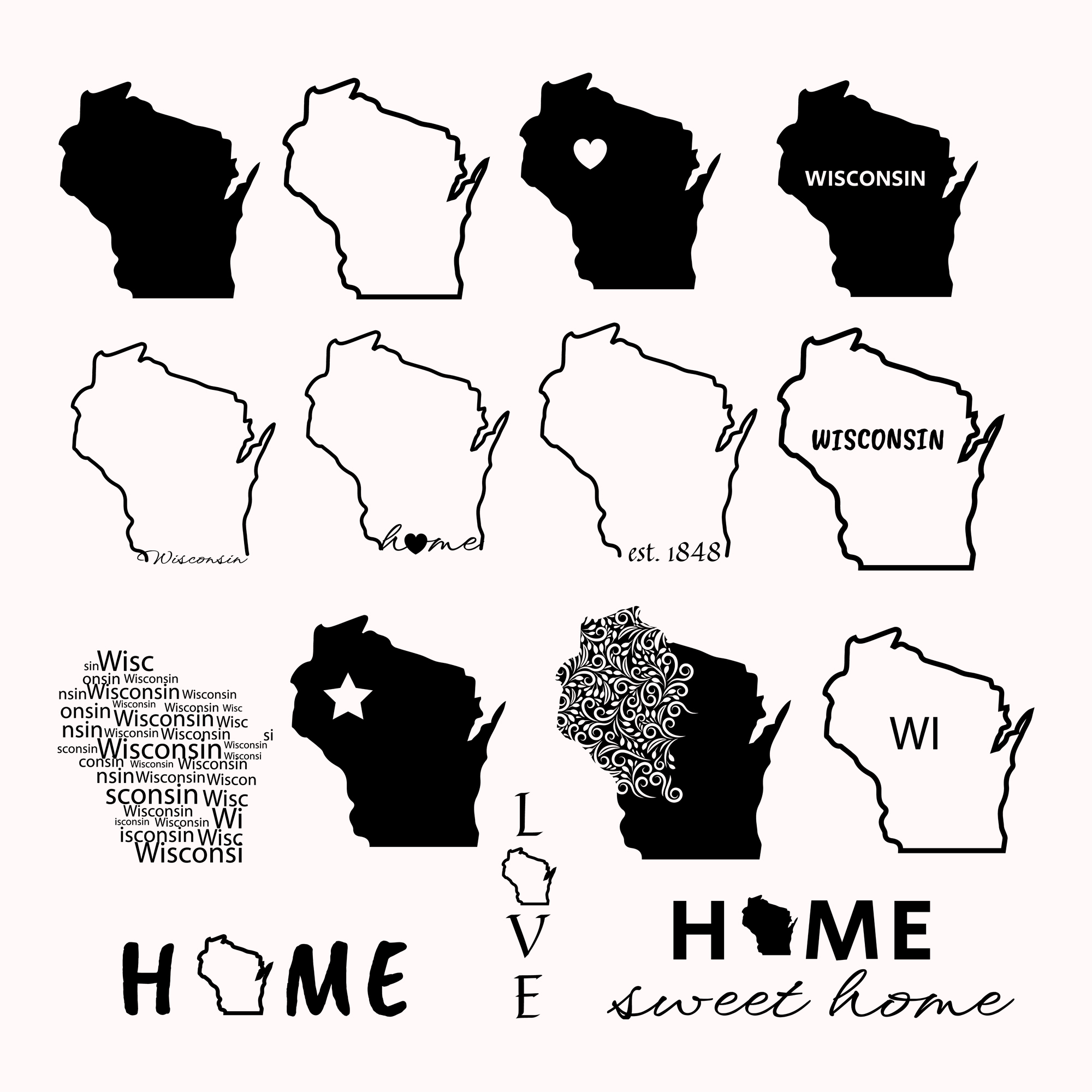 Wisconsin State Svg Bundle Cover.