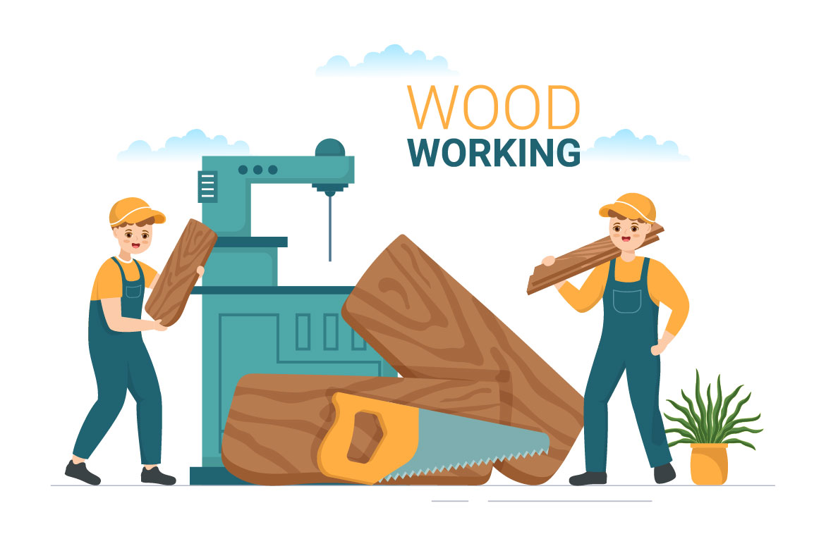 Cartoon Woodworking Illustration preview image.