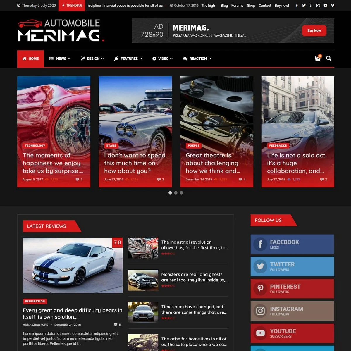 Beautiful black and red homepage of merimag elementor blog magazine and news.