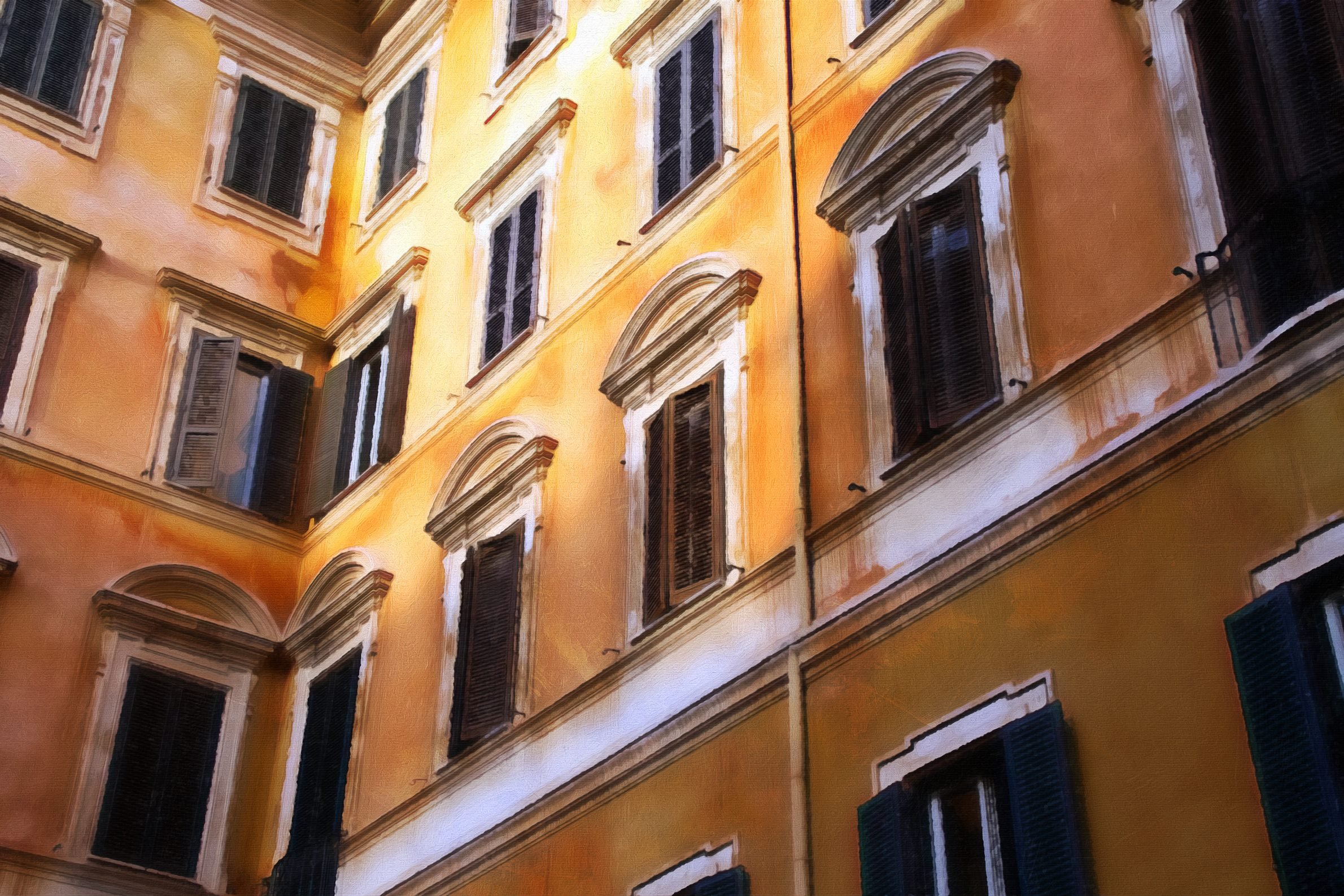 Oil Paint Photoshop Action - example 13 with yellow building.
