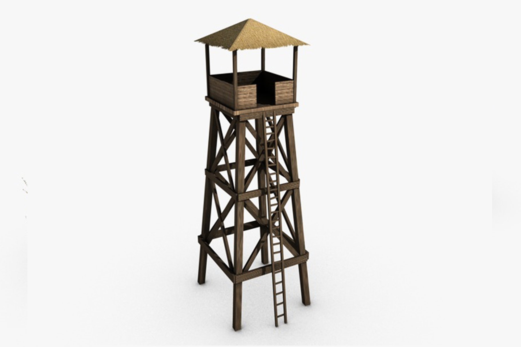 Brown low poly watchtower mockup on a gray background.