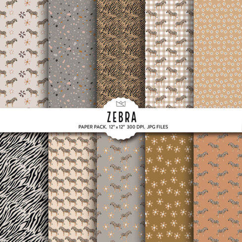 Zebra Digital Paper, Animal Wrapping Paper, Zebra Pattern, Digital Scrapbook Kits main cover.