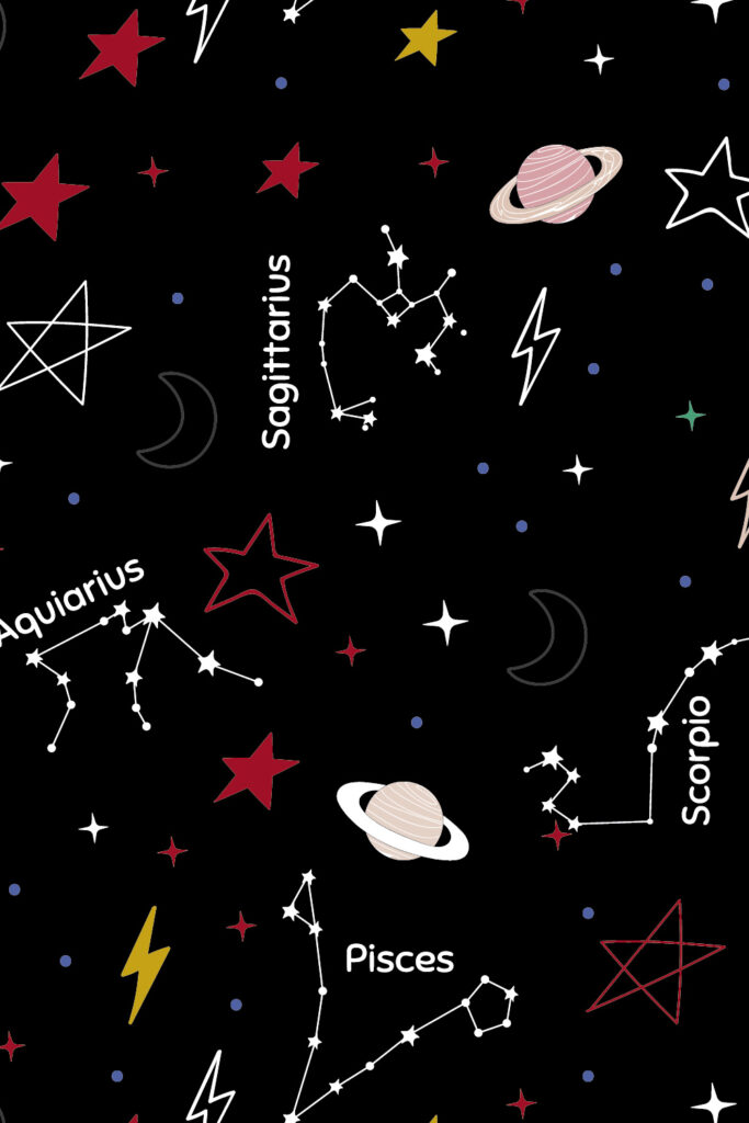 Zodiac digital paper, wrapping paper, zodiac patterns, digital