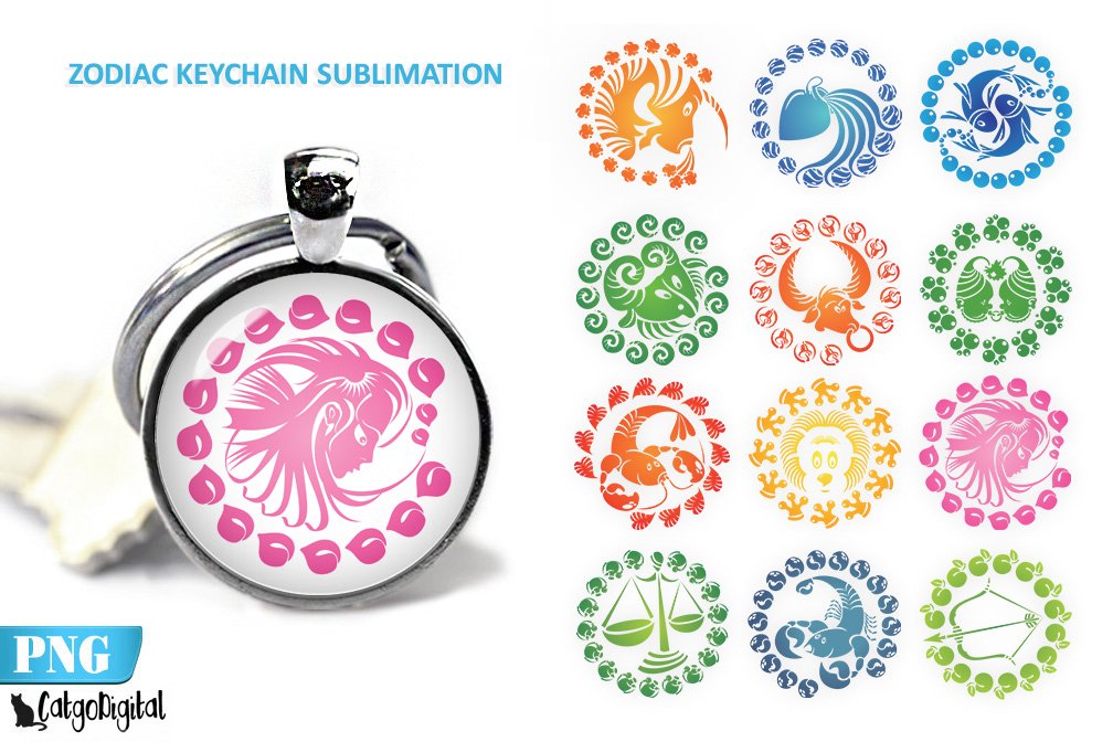 Zodiac Keyring Sublimation Designs PNG.