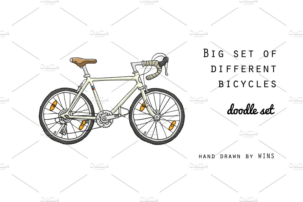Cover with black lettering "Big Set Of Different Bicycles" and illustration of bicycle on a white background.