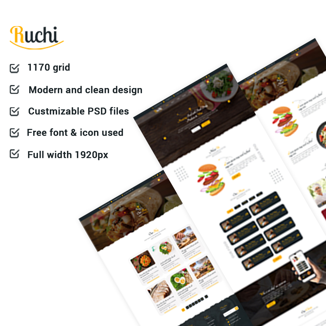 Ruchi PSD Food Website Template cover image.