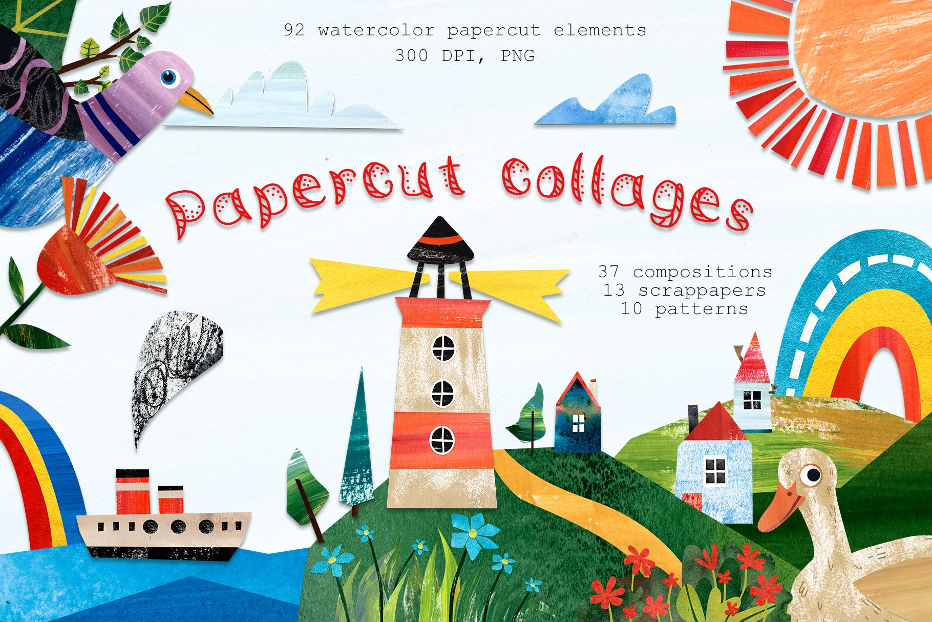 Cover image of Papercut Collages - Watercolor Set.