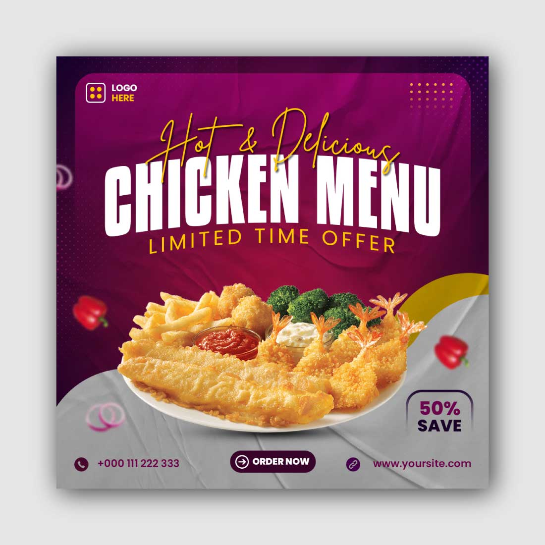 Delicious Chicken Social Media Instagram Post Template main cover.