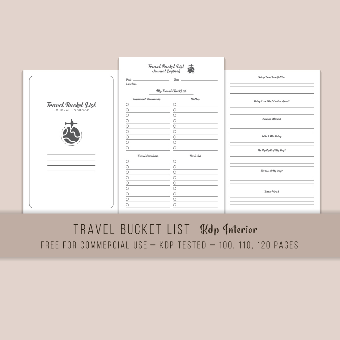 Travel Bucket List Journal Logbook KDP Interior main cover