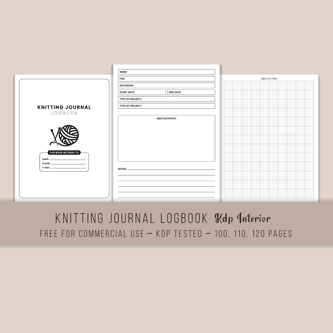 Knitting Journal Logbook KDP Interior Stock Vector