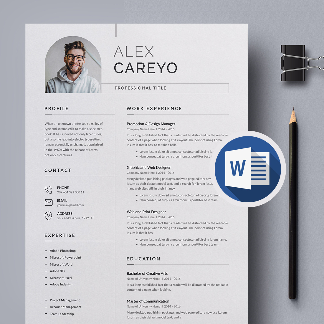 Professional resume with a pencil and pencil.