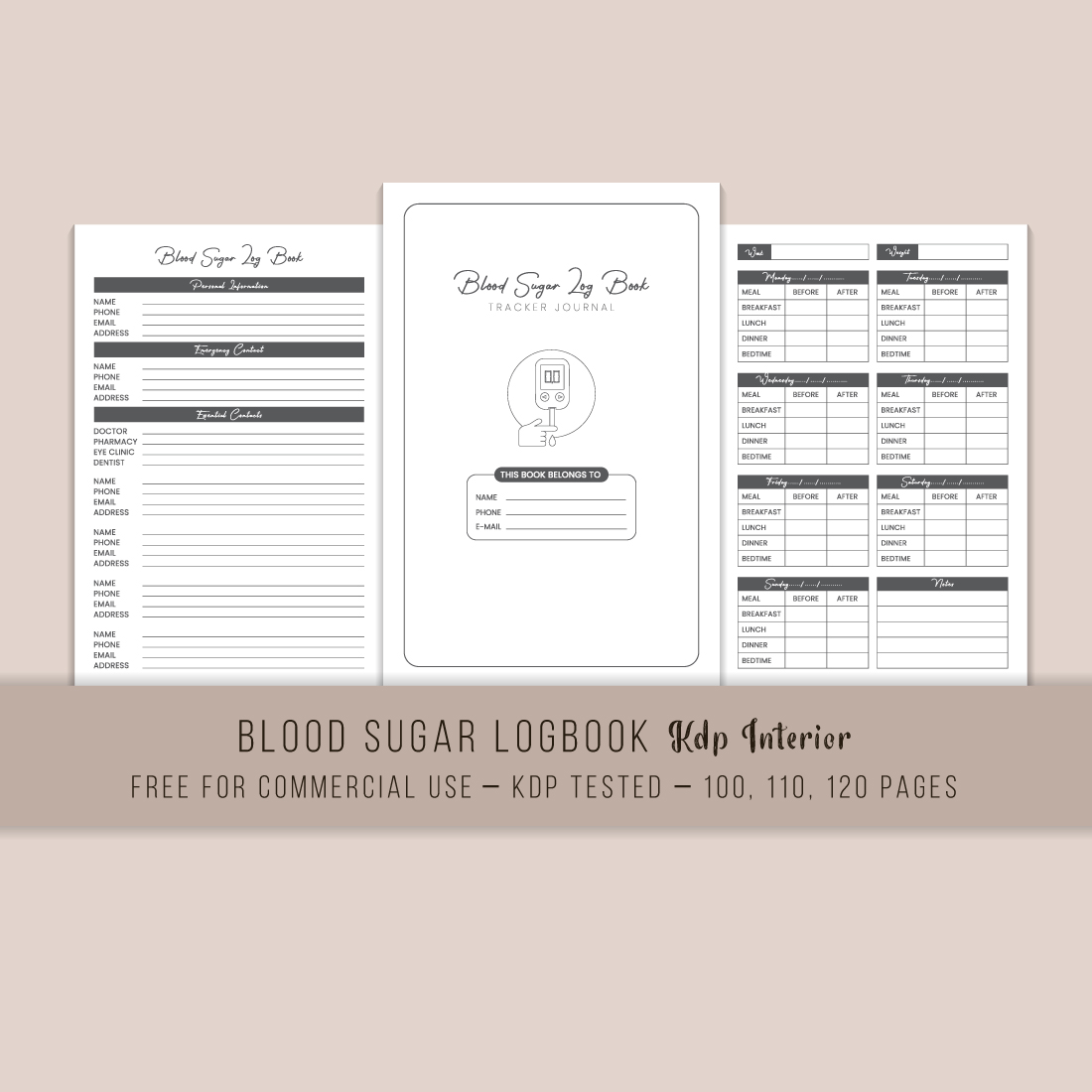 Blood Sugar Log Book Tracker Journal KDP Interior main cover