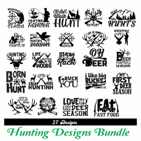 Hunting T-Shirts 37 Designs Bundle main cover.