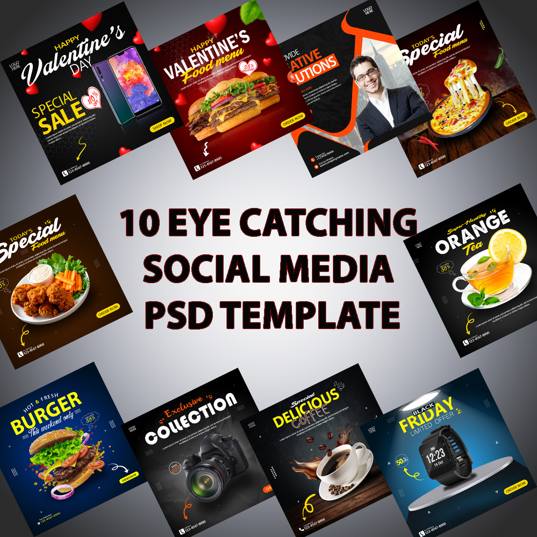 10 Eye Catching Social Media PSD Template main cover.