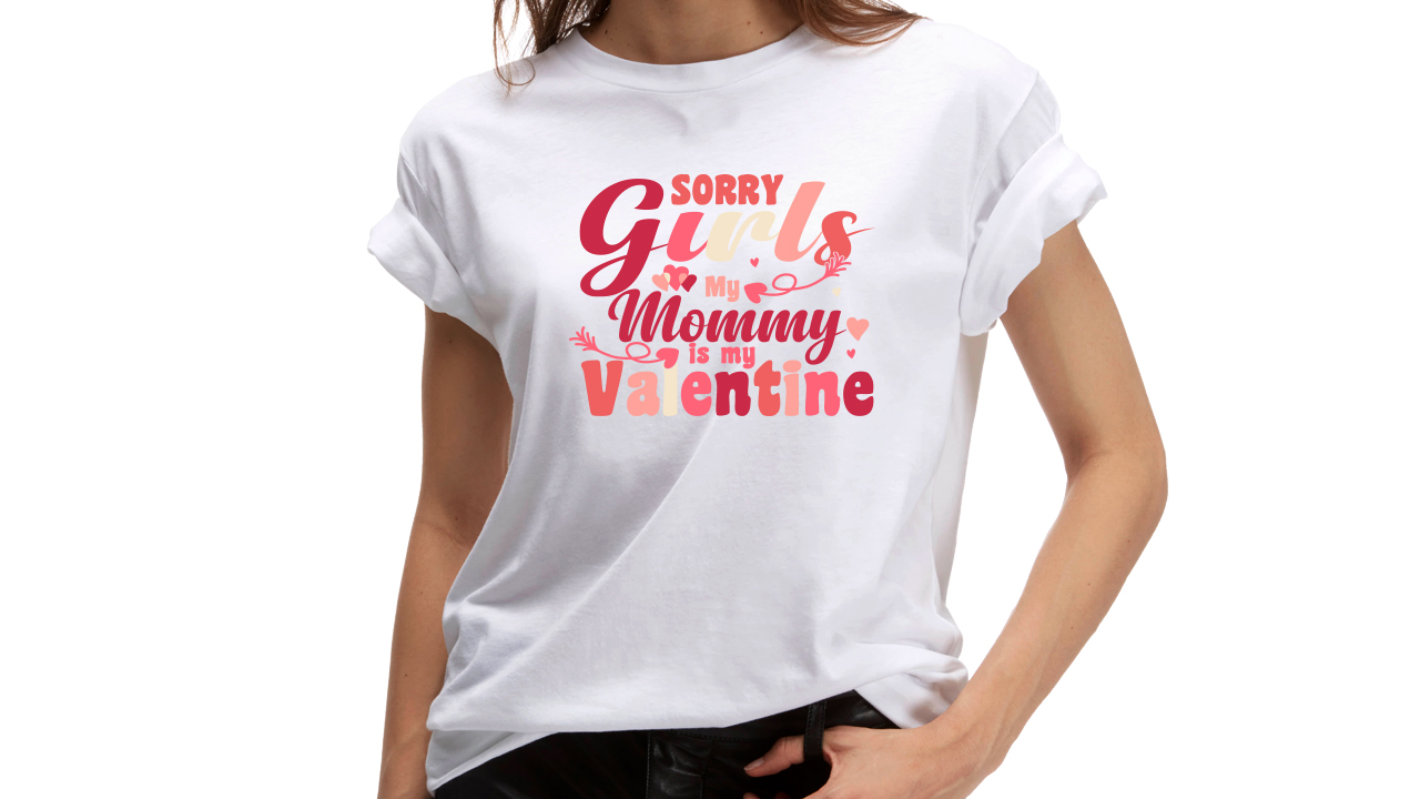 White t-shirt with red love lettering.