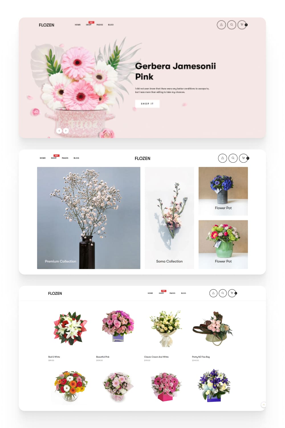 Screenshot of an online store with a photo of bouquets.