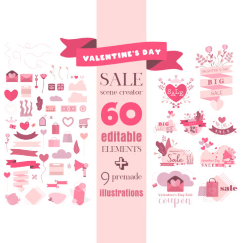 Valentine's Day Sale Editable Vector Scene Creator cover image.