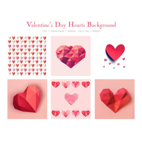 Valentine's Day Hearts Background Digital Paper main cover.