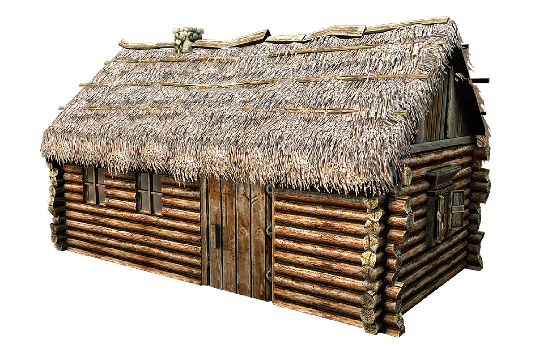 Wooden Thatch House 3D model preview.