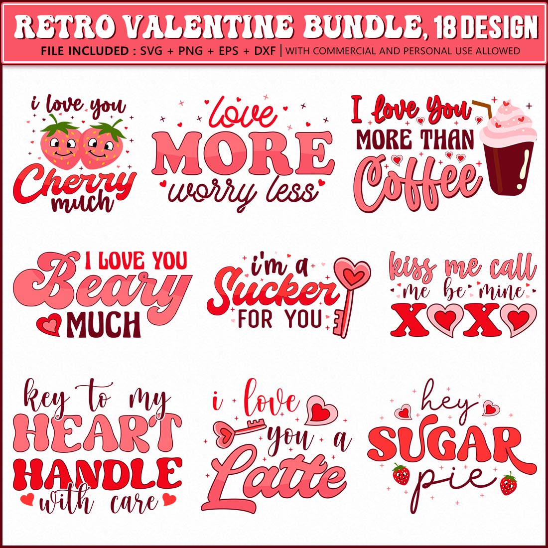 Retro Valentines Day SVG Bundle.