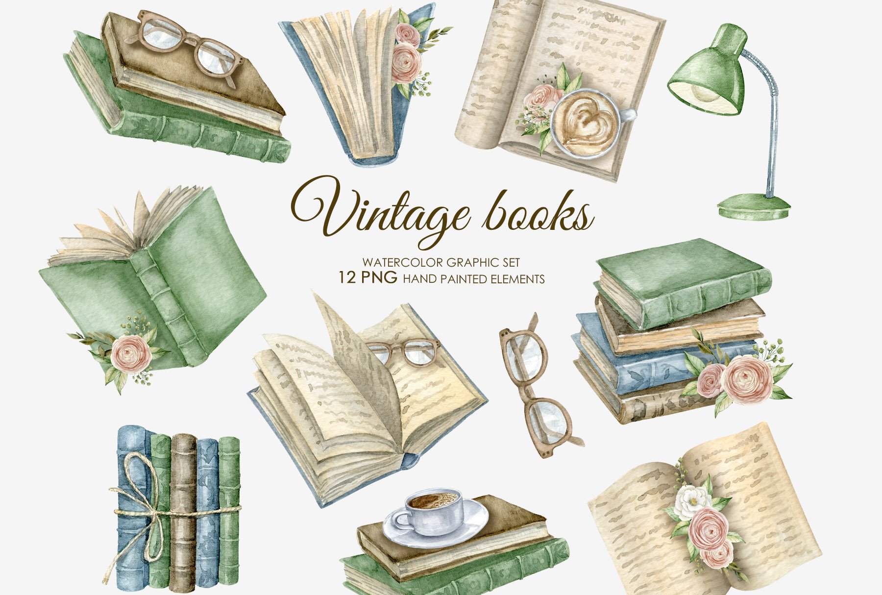 Cover image of Watercolor Vintage Books Clipart.