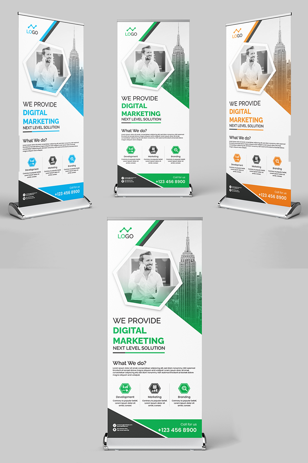 Corporate business printed roll-up banner template. pinterest preview image.
