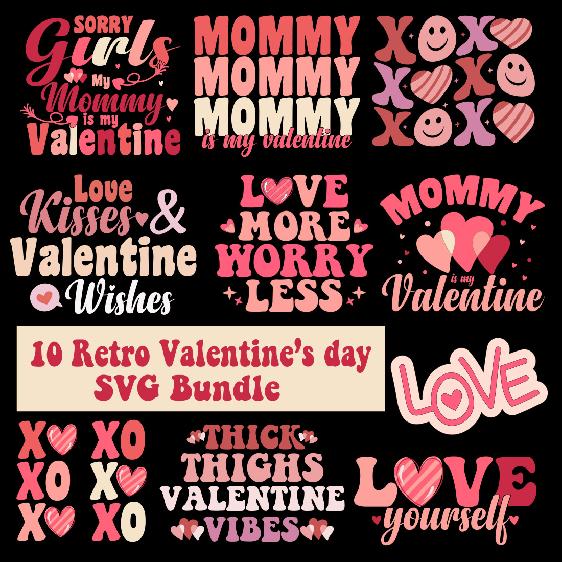 Retro Valentine's Day SVG Bundle cover image.