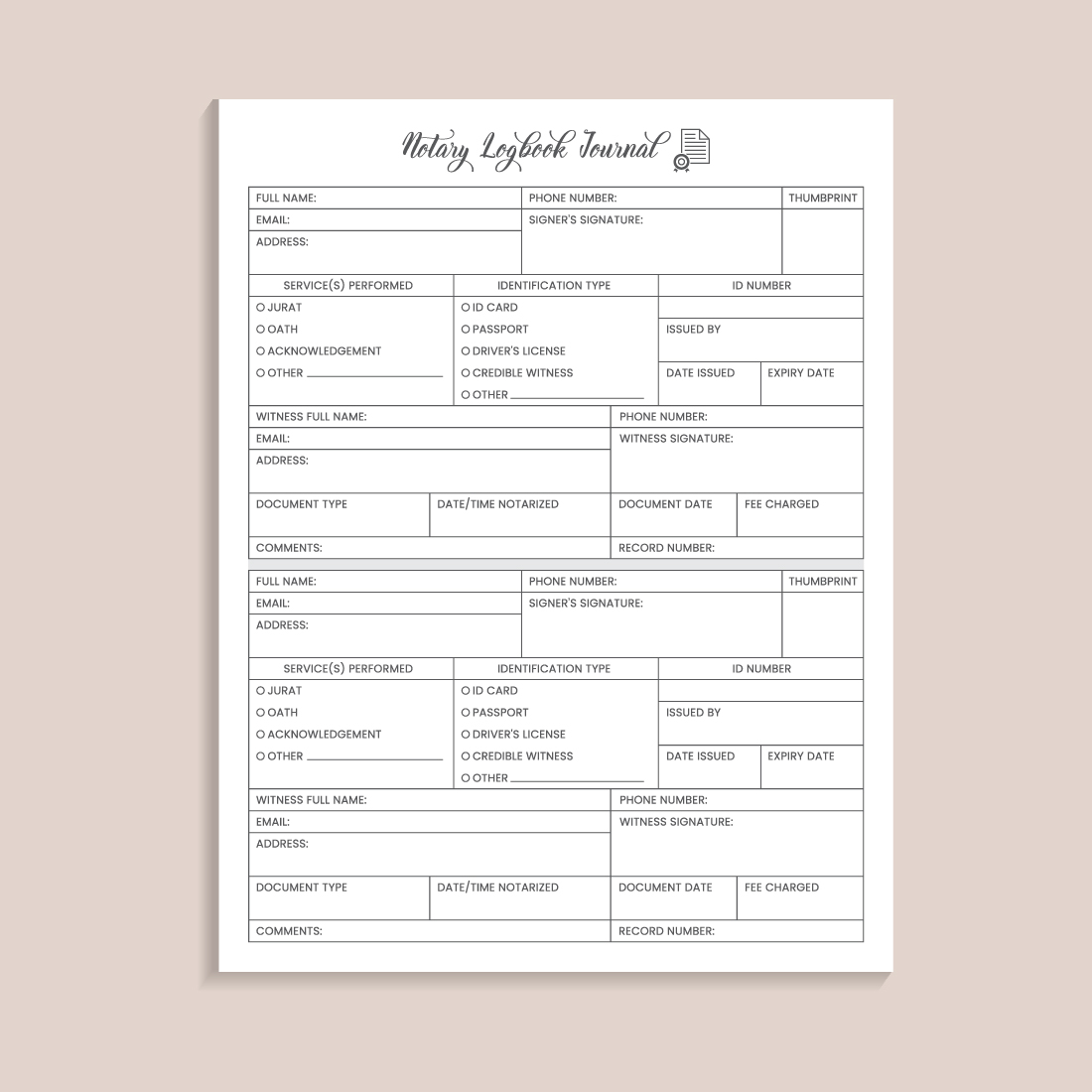 Notary Logbook Journal (KDP Interior) | MasterBundles