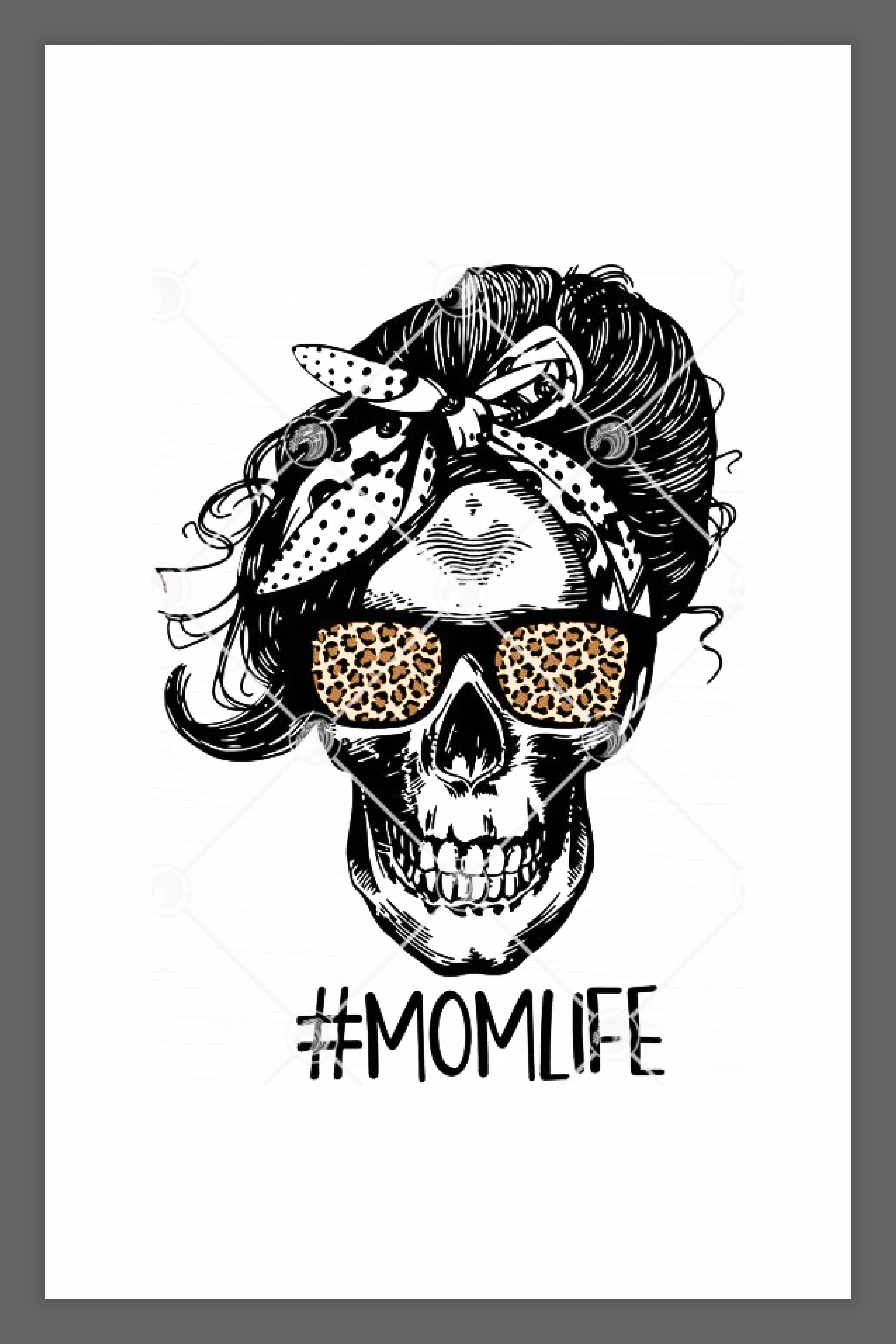 Image of a skull with a hairstyle, a scarf and glasses with leopard glasses.