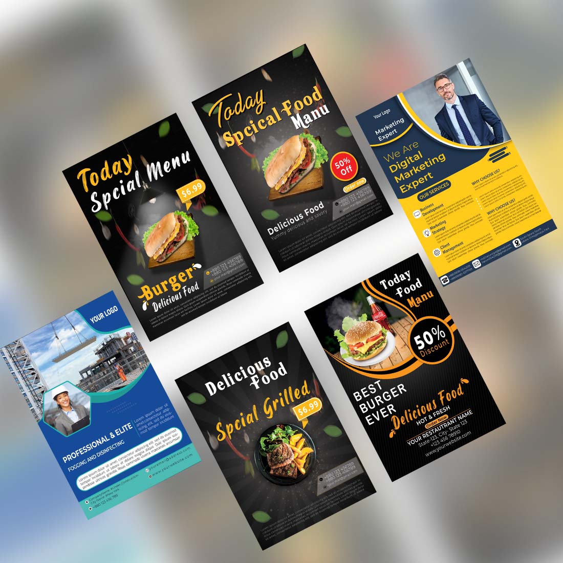 6 Flyer Design Template, Fully Editable Easy to Change Colors and Text cover.