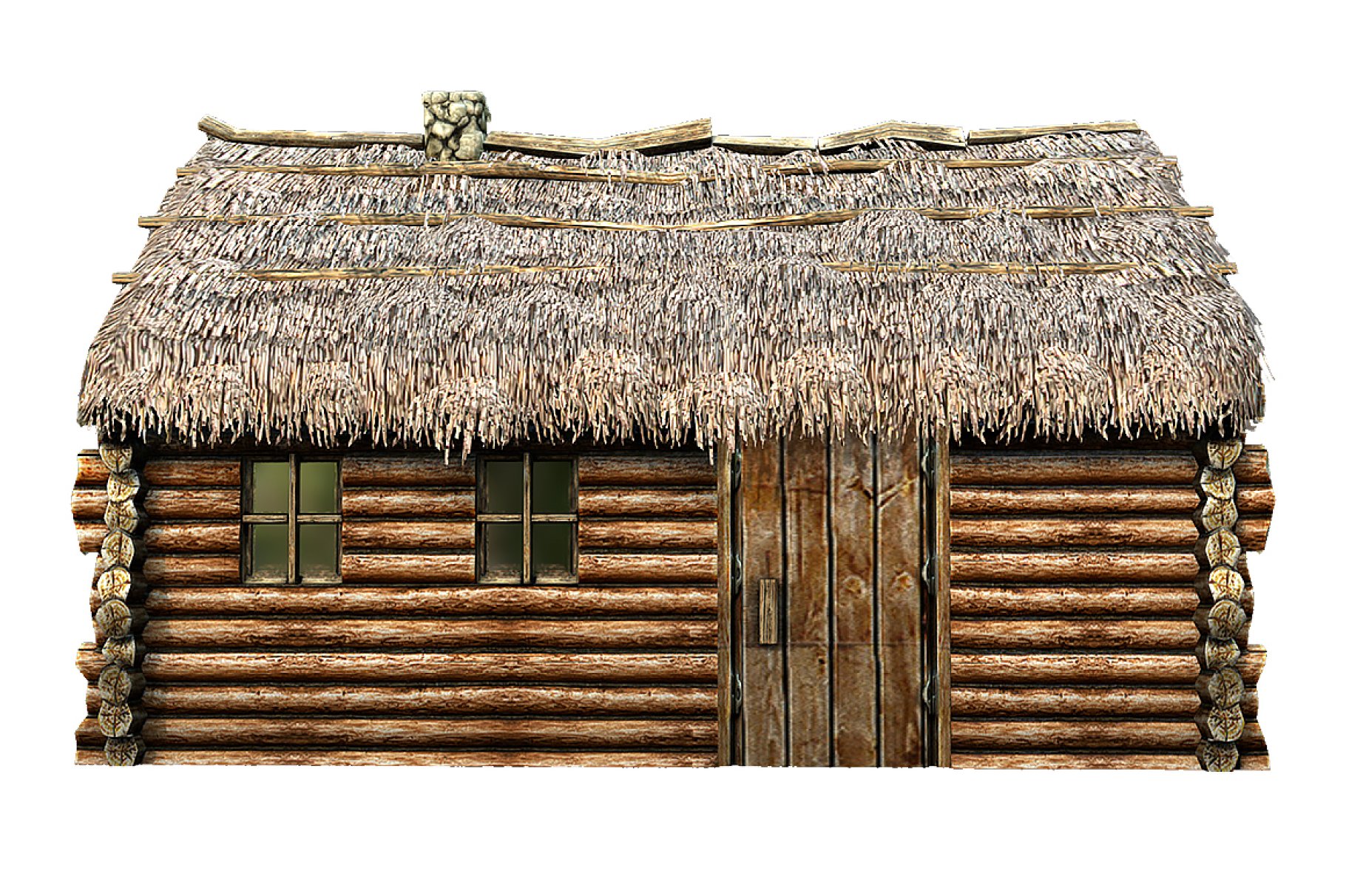 Wooden Thatch House 3D model preview.