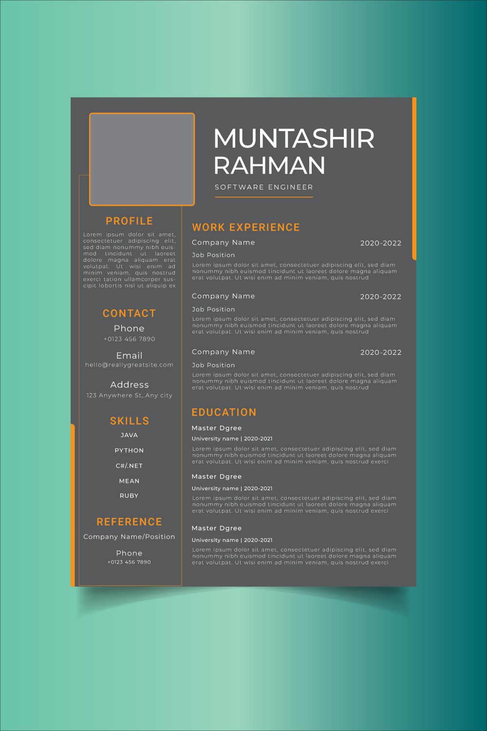 Modern and professional resume template.