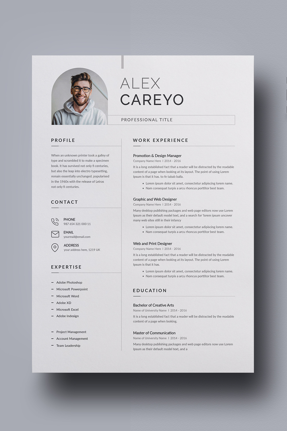 Professional resume template with a photo of a man.