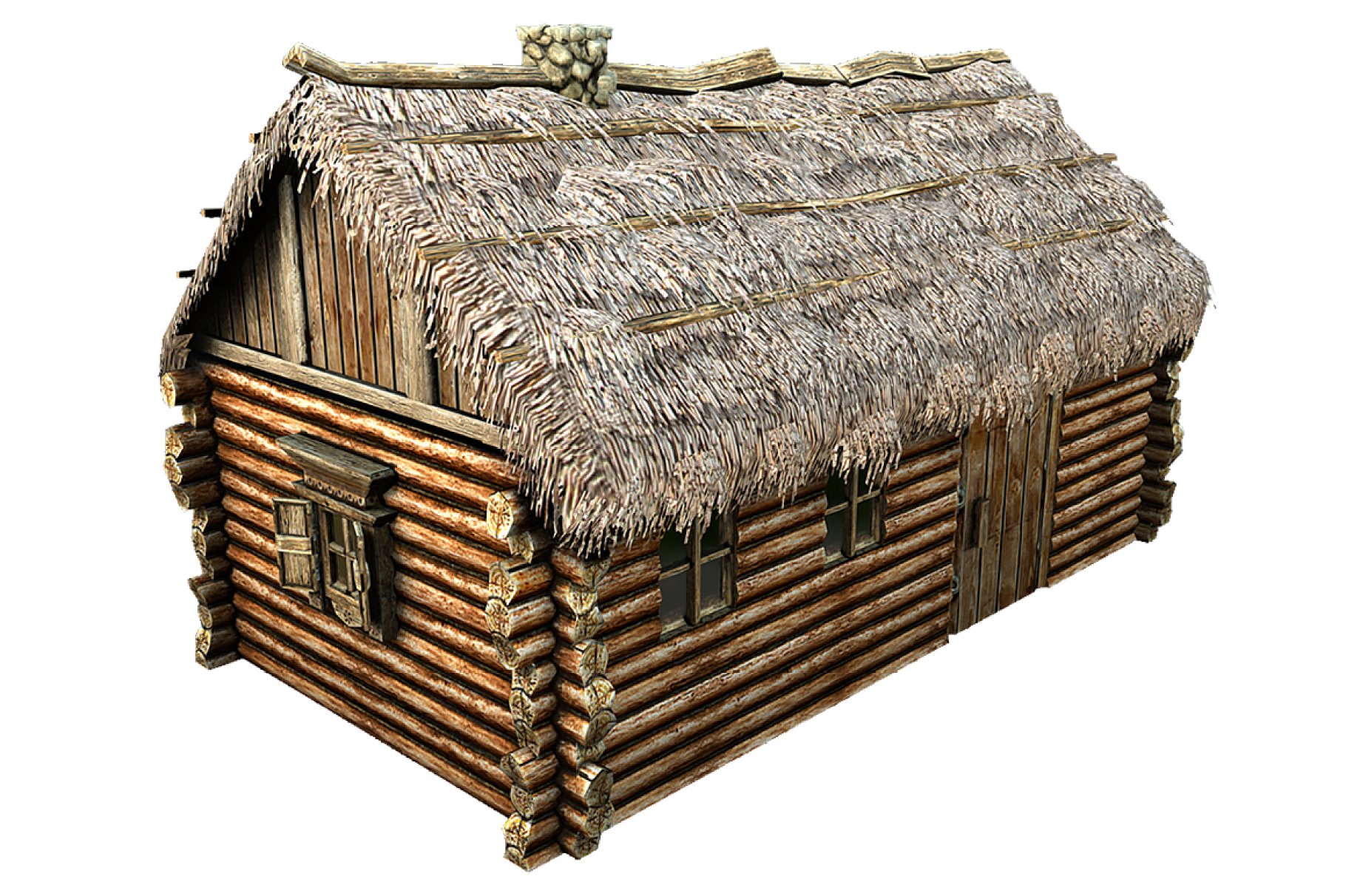 Wooden Thatch House 3D model preview.