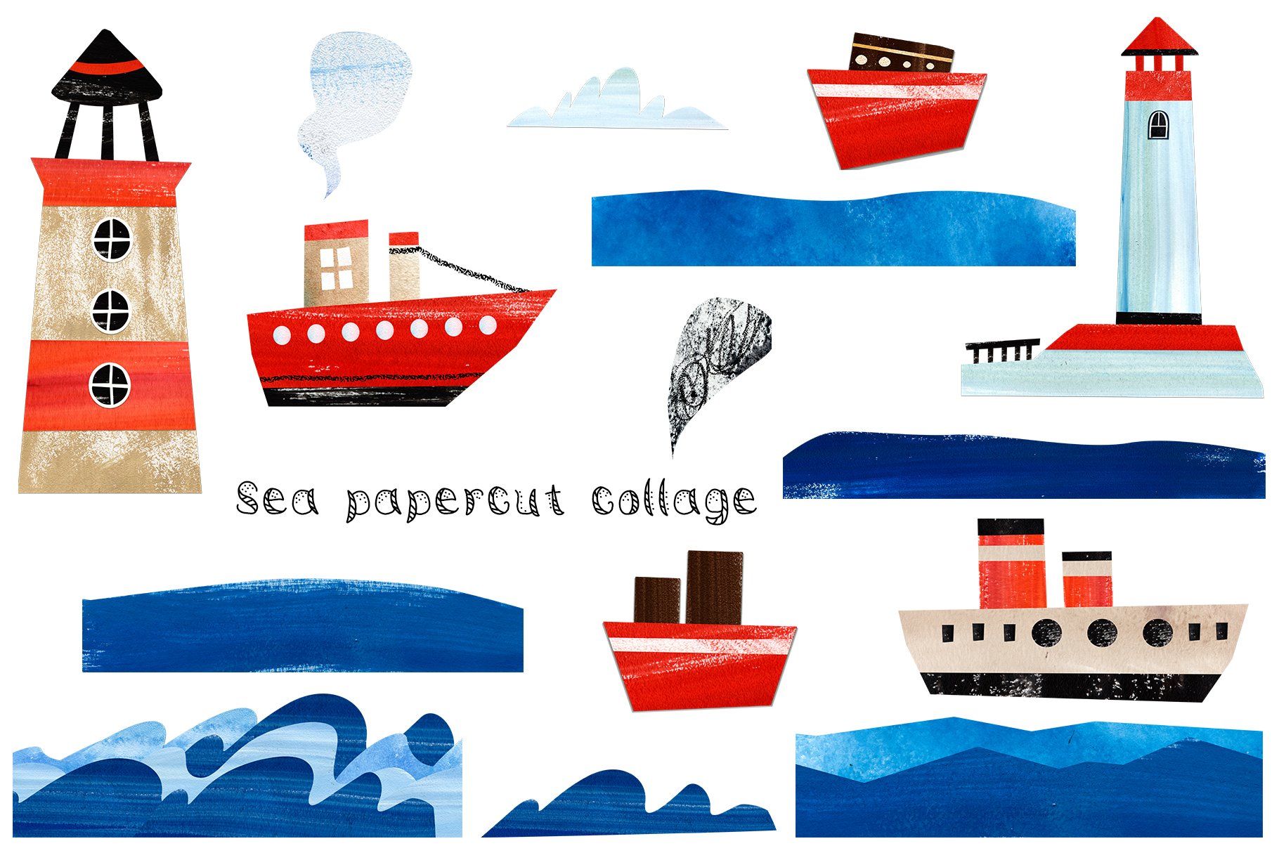 Sea paper cut collage preview.