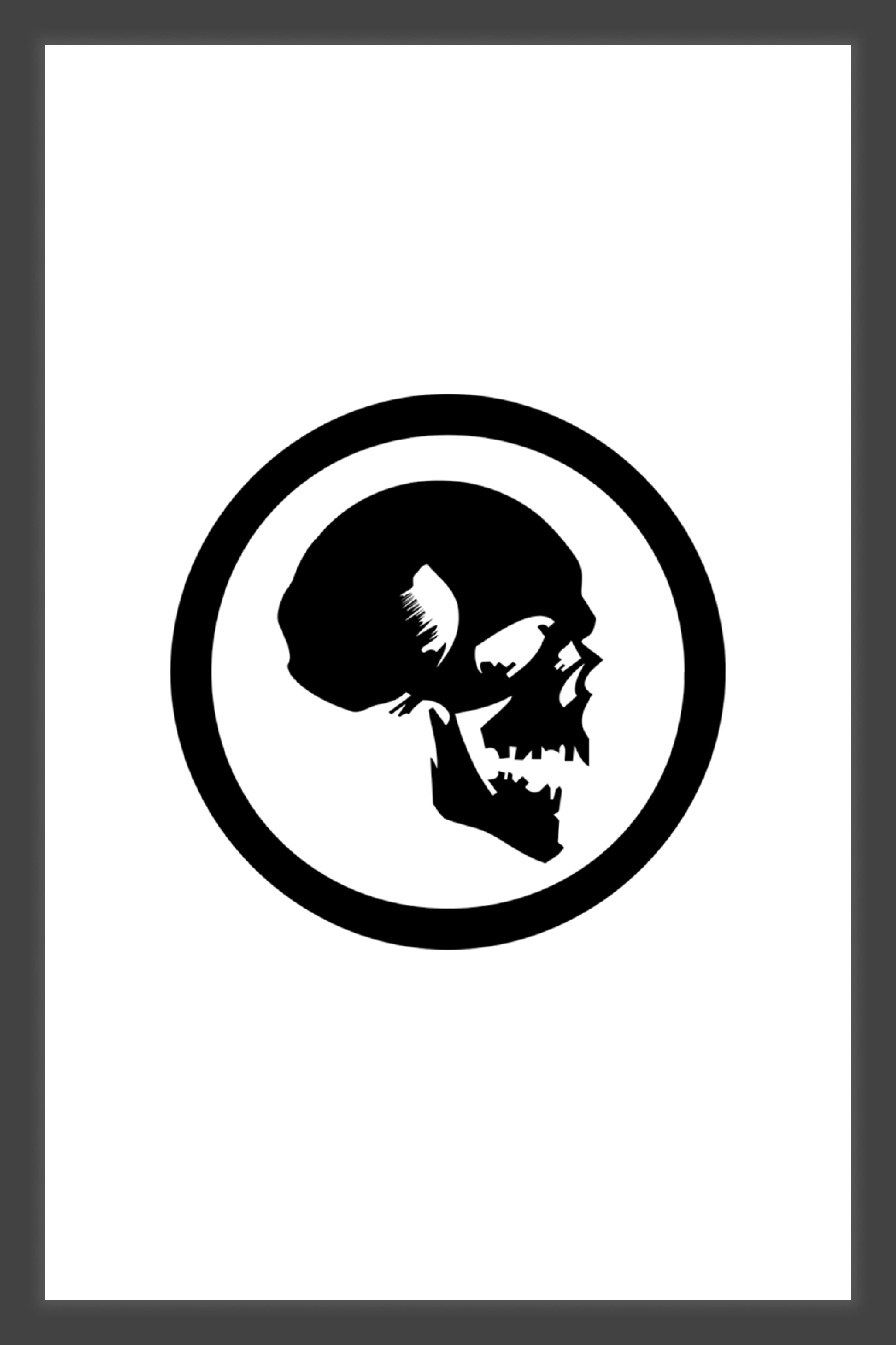 Image of a Skull in profile in a black circle.