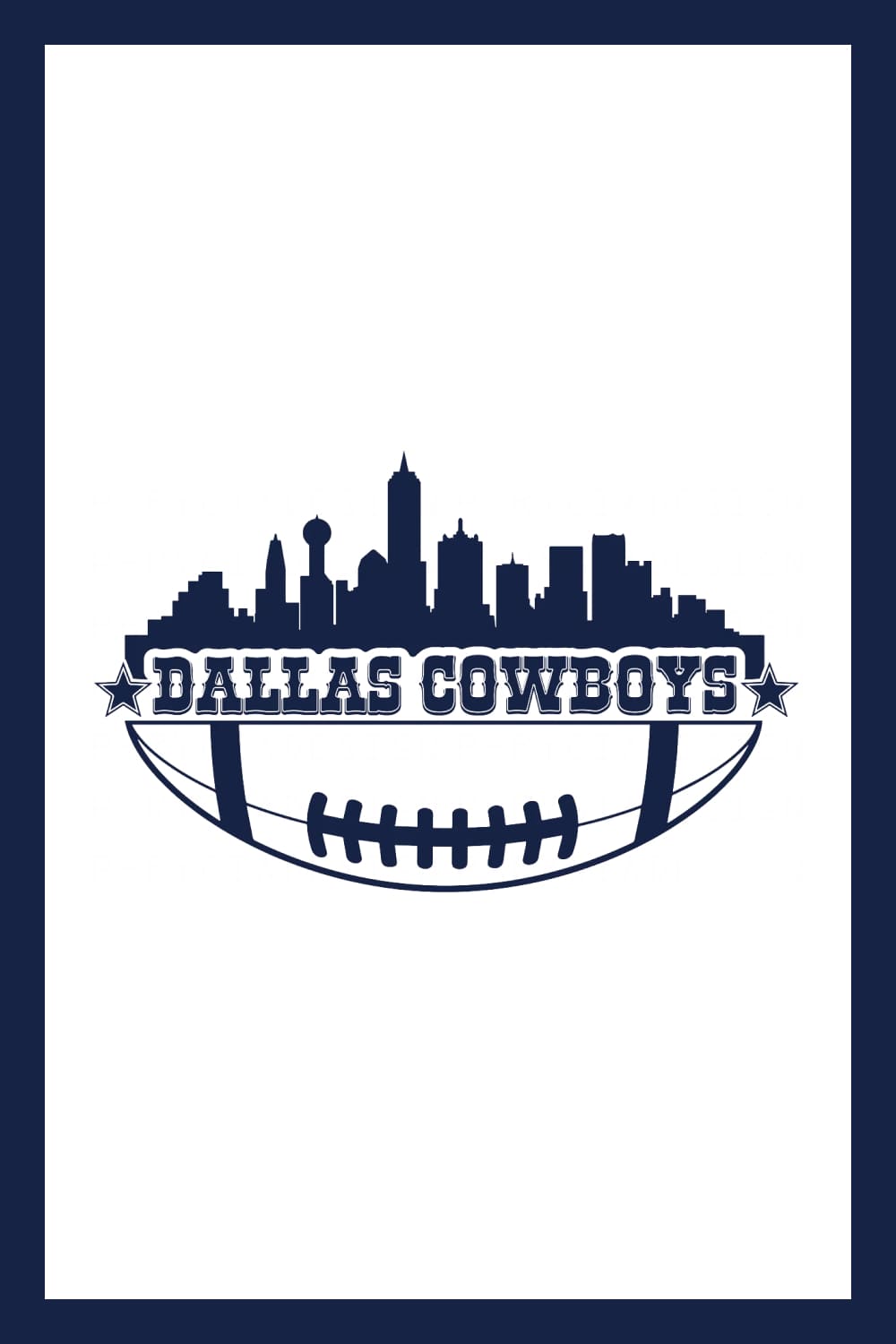 Blue sketch of Dallas on half of a football ball.