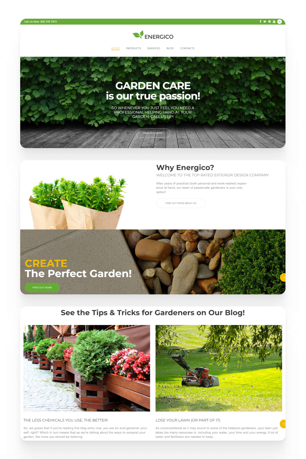 Screenshot of an online store with large photos of the garden and lawns.