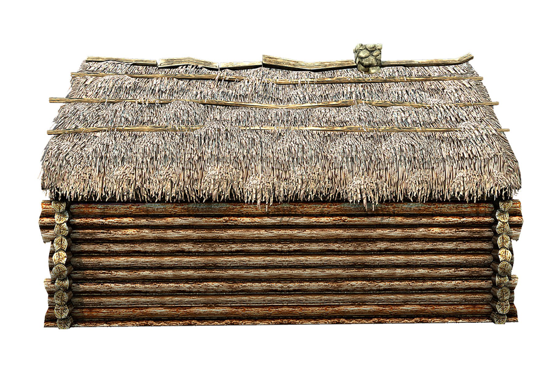 Wooden Thatch House 3D model preview.