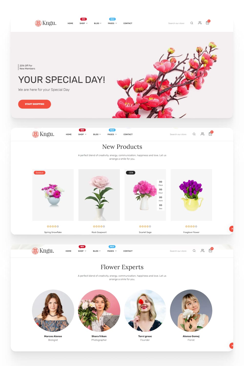 Screenshot of an online store with photos of bouquets and expert reviews.