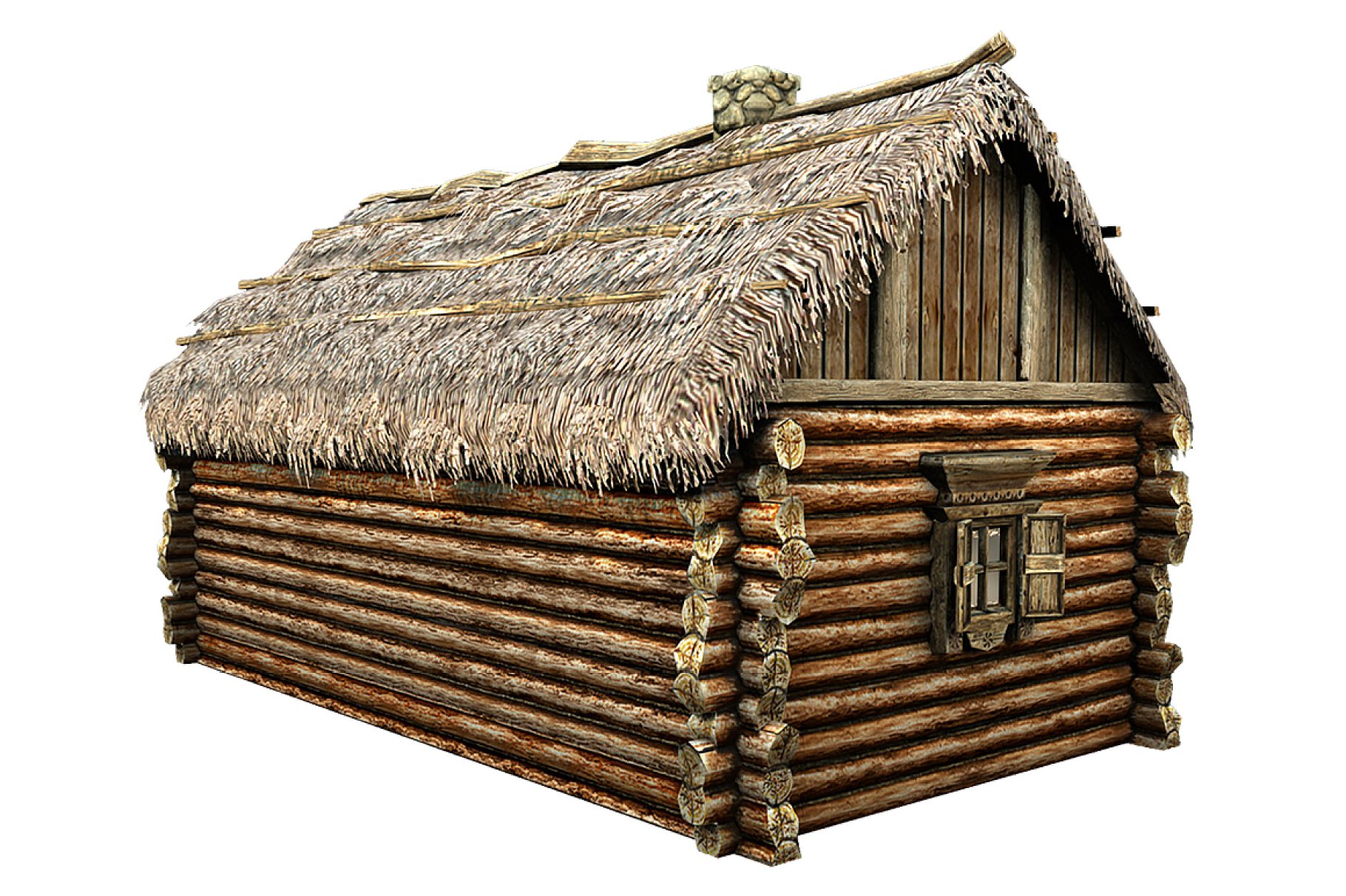 Wooden Thatch House 3D model preview.