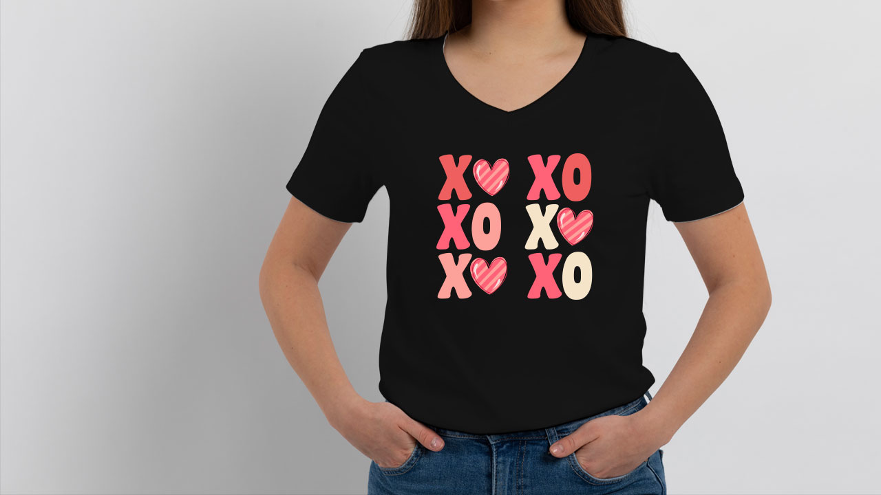 Classic black t-shirt with cute pink lettering.