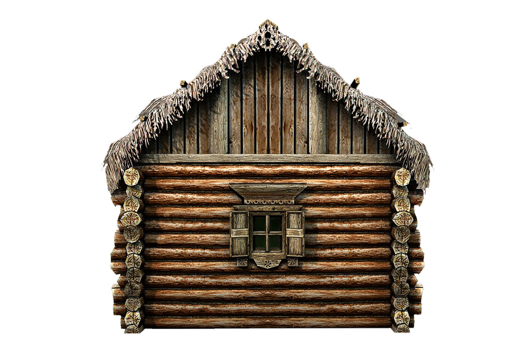 Wooden Thatch House 3D model preview.