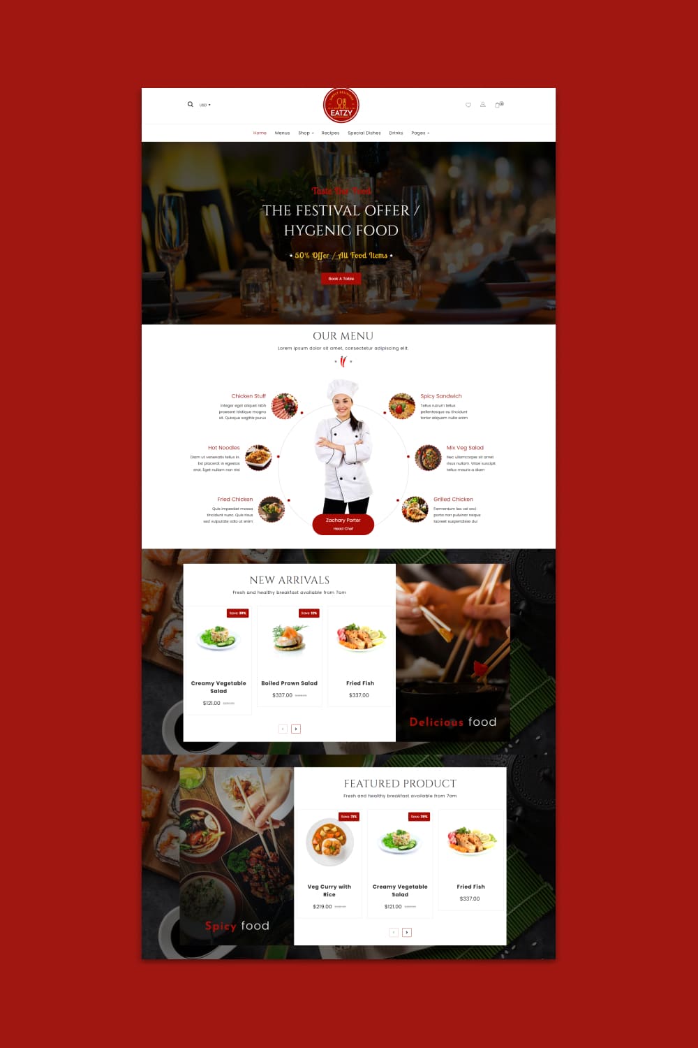 Screenshot of the cafe website with photos of ready meals.