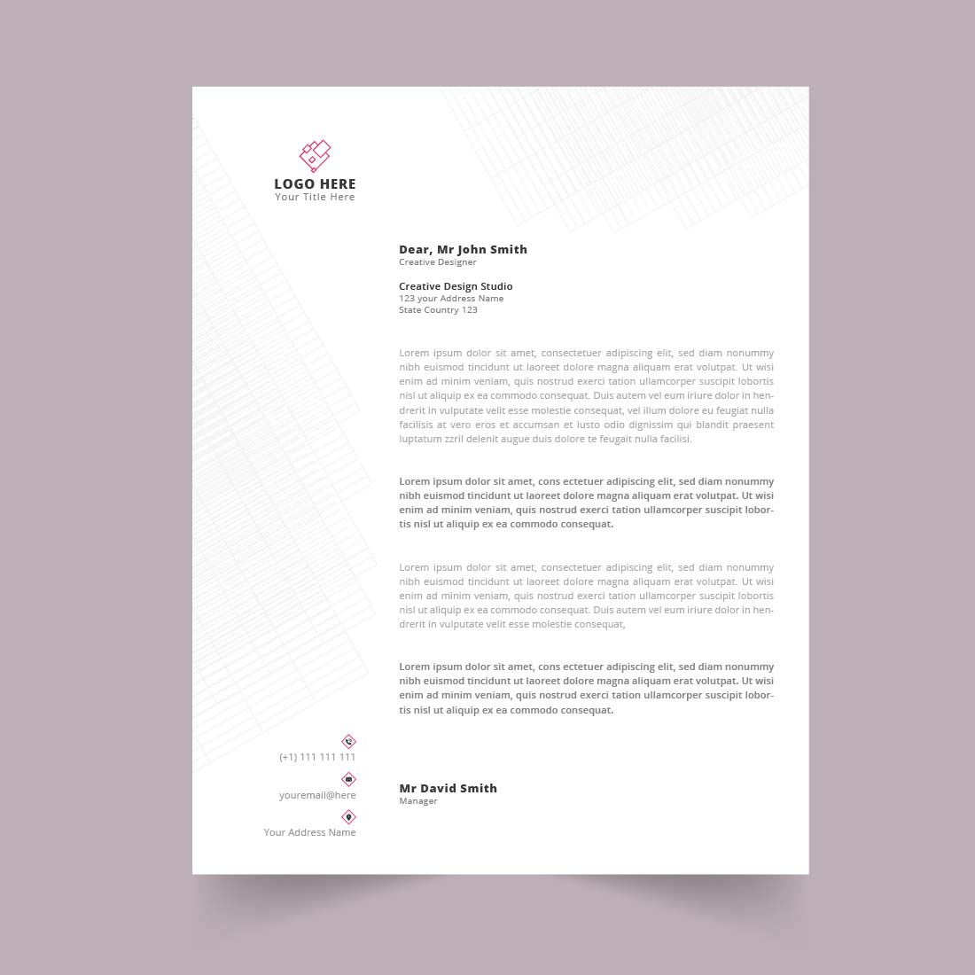 Letterhead for a company with a white background.