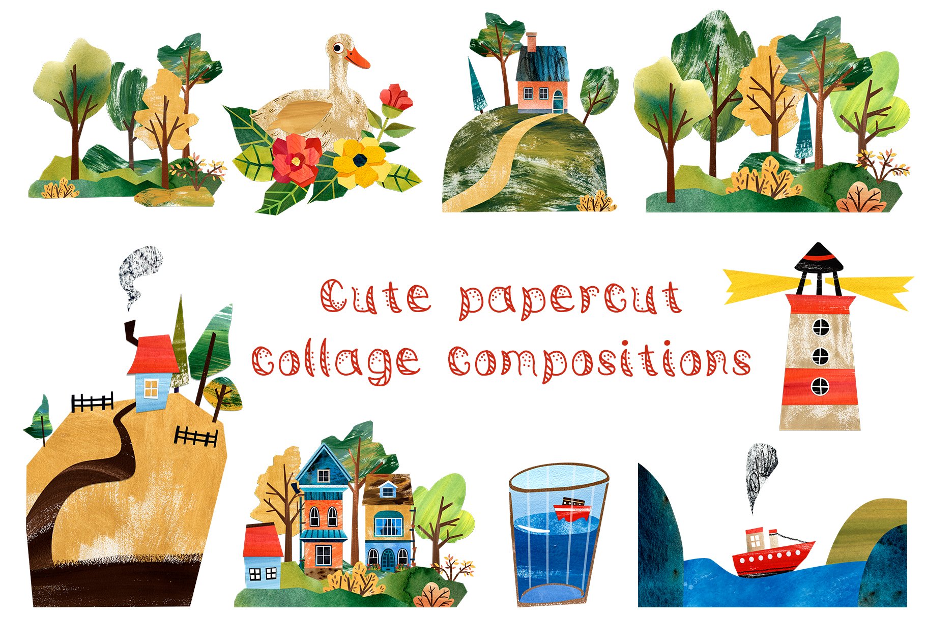 Cute paper cut collage compositions.